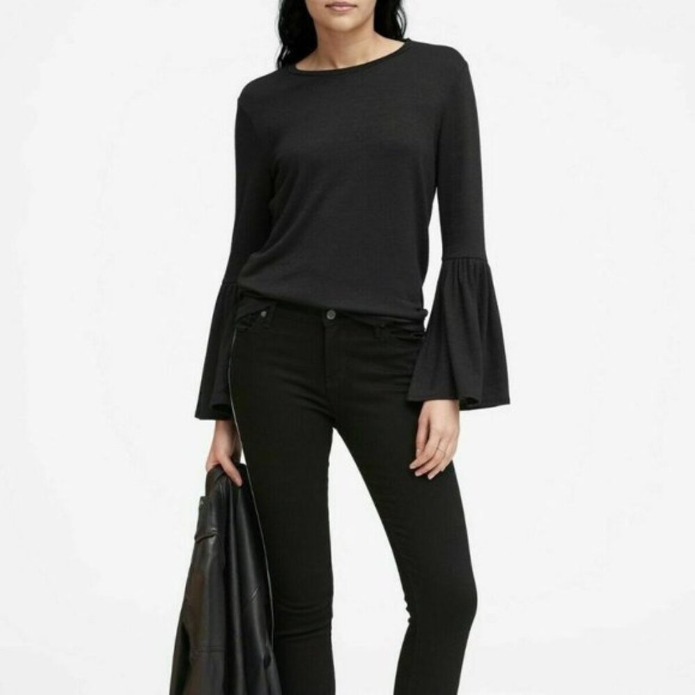 New! Banana Republic Luxespun Bell Sleeve S black blouse top t shirt boho flare